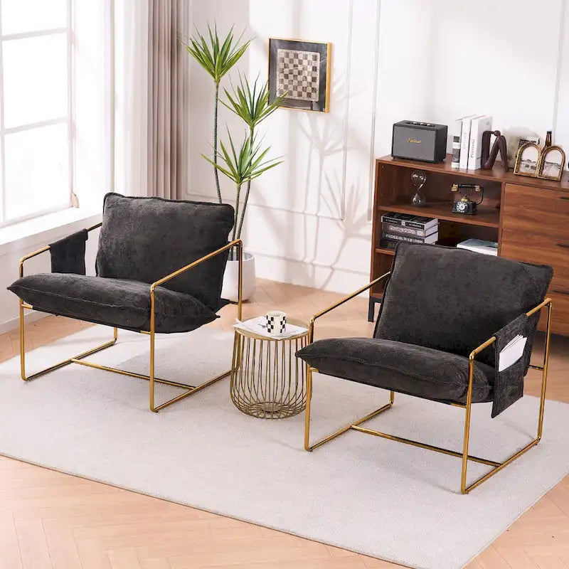 30.7 Arm Chair with Metal Frame and Gold Accents (Set of 2)
