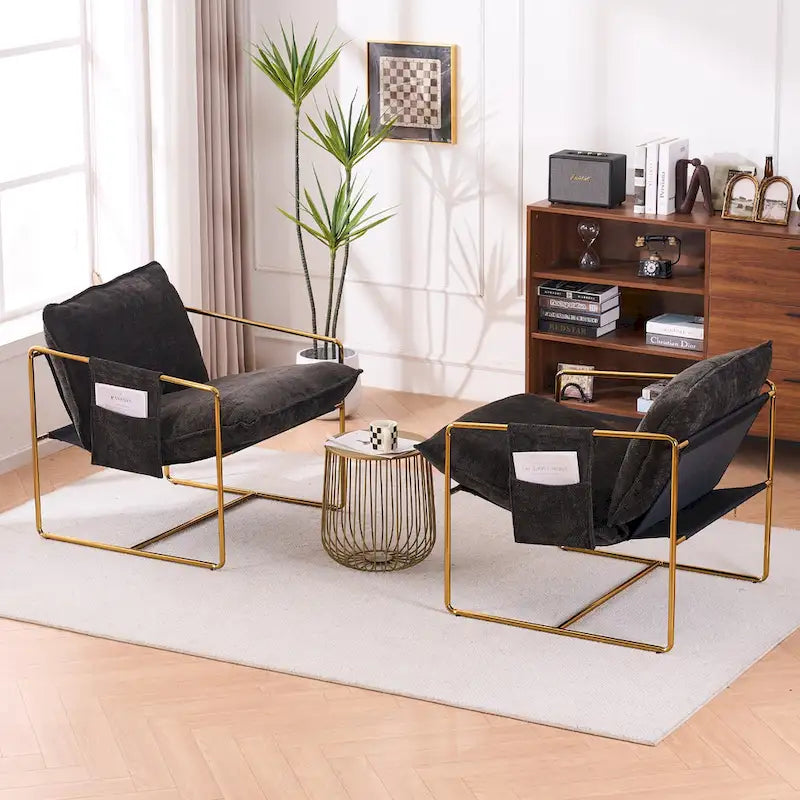 30.7 Arm Chair with Metal Frame and Gold Accents (Set of 2)