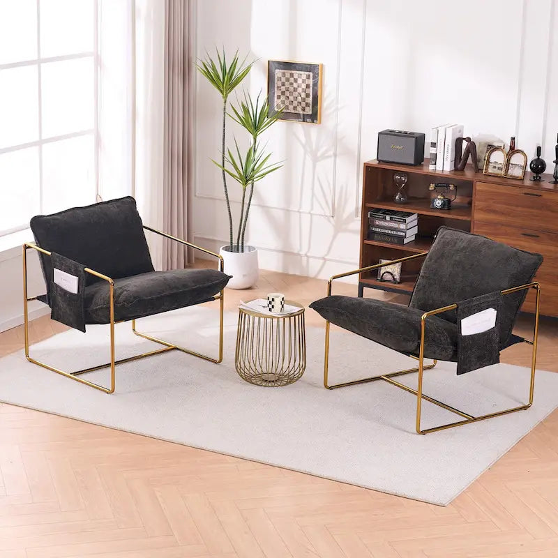 30.7 Arm Chair with Metal Frame and Gold Accents (Set of 2)