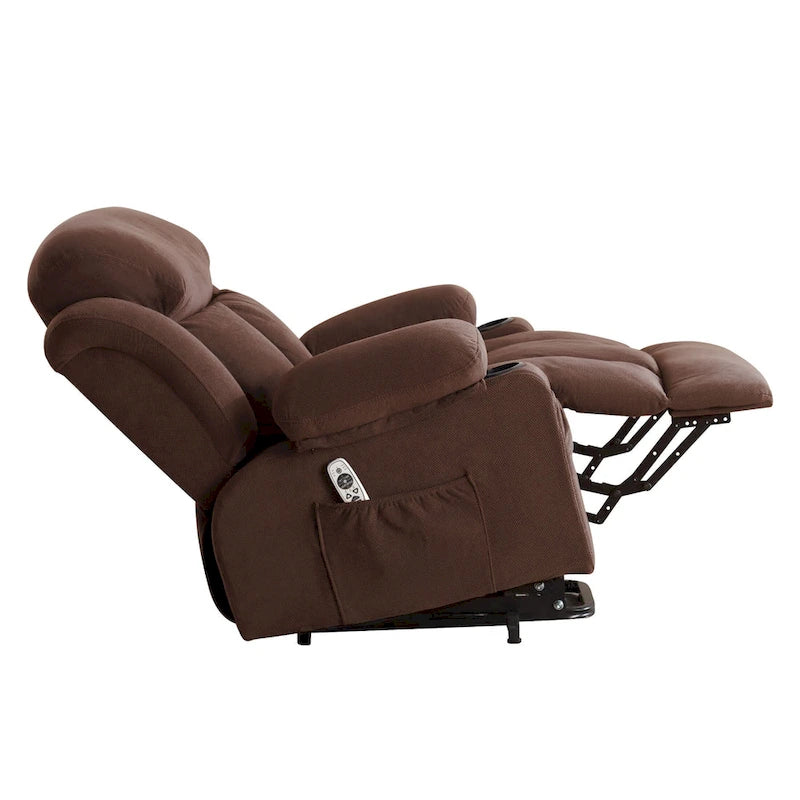 Grey Electric Power Lift Recliner featuring Heating, Massage, USB Port, Side Pockets, and Remote Control Functionality