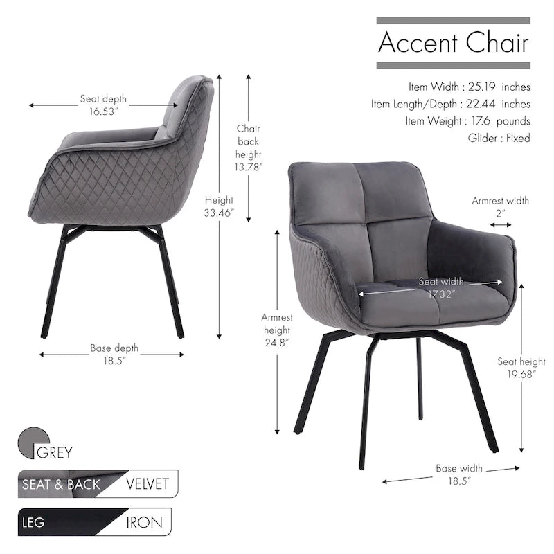 Porthos Home Demi Swivel Velvet Accent Chair with Metal Legs