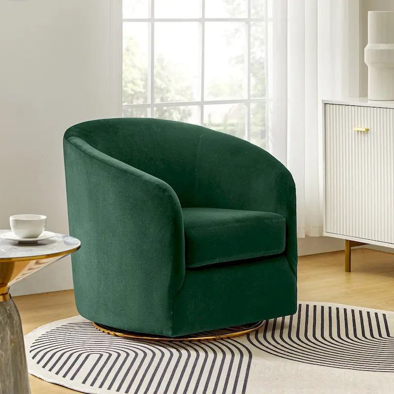 Eleuterio Modern Velvet Curved Swivel Accent Barrel Chair with Metal Base by HULALA HOME