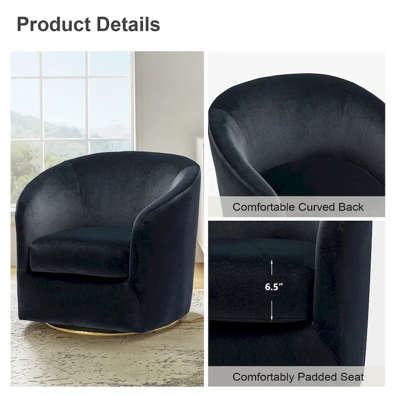 Eleuterio Modern Velvet Curved Swivel Accent Barrel Chair with Metal Base by HULALA HOME