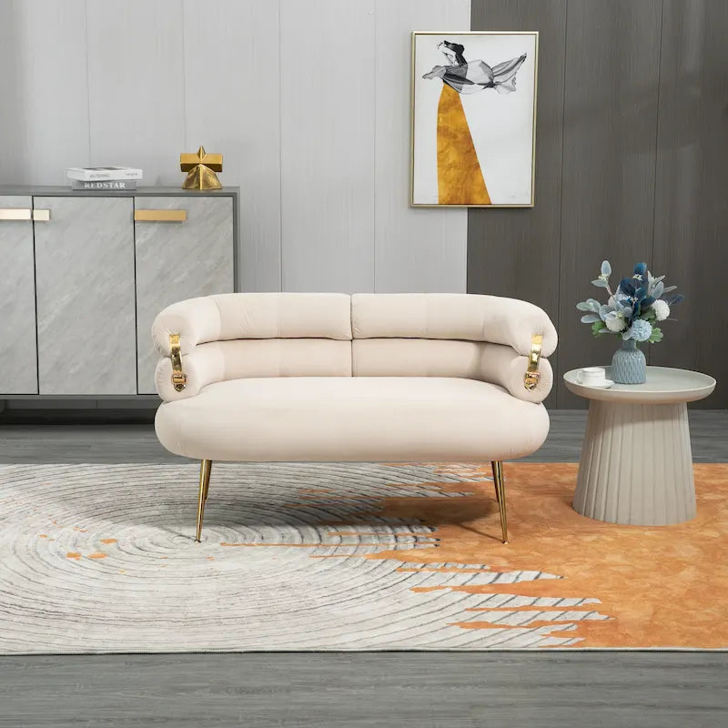 Velvet Upholstered Tubulous Accent Long Chair With Golden feet