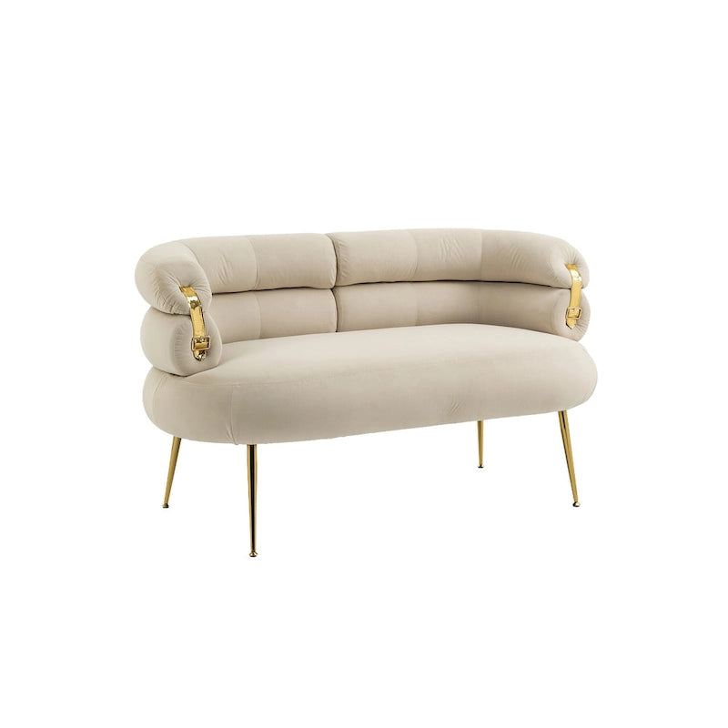 Velvet Upholstered Tubulous Accent Long Chair With Golden feet