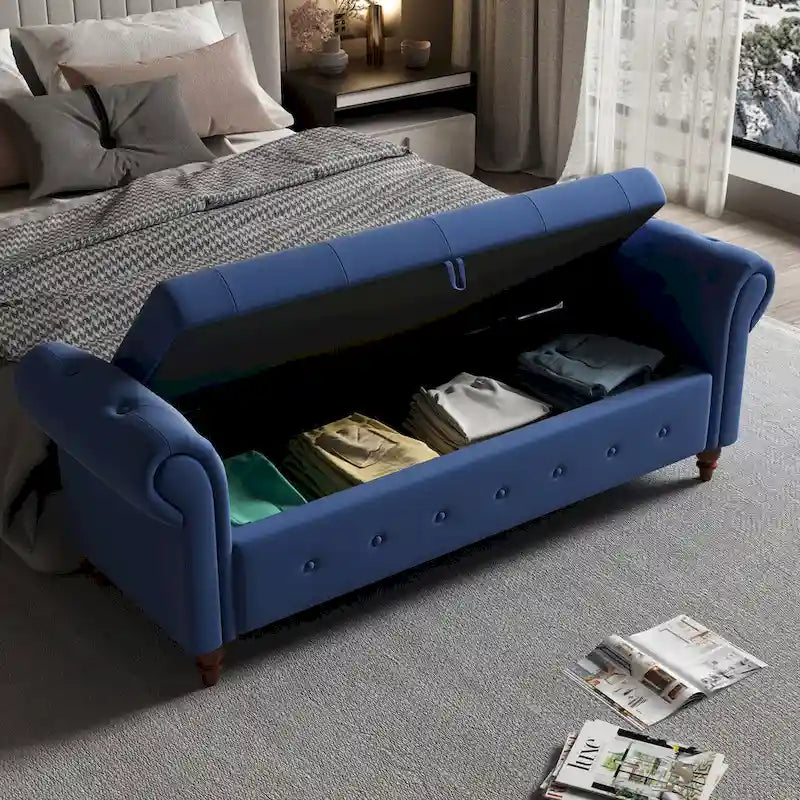 Modern Storage Bench Bed Bench with Rolled Arms