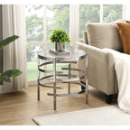 Modern Round End Table with Sintered Stone Top, Chrome/ Silver End Table for Living Room 20.67W x 20.67D x 21.65H