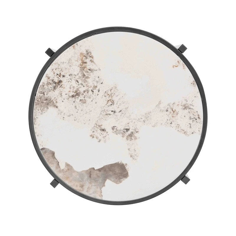 Modern Round End Table with Sintered Stone Top, Chrome/ Silver End Table for Living Room 20.67W x 20.67D x 21.65H