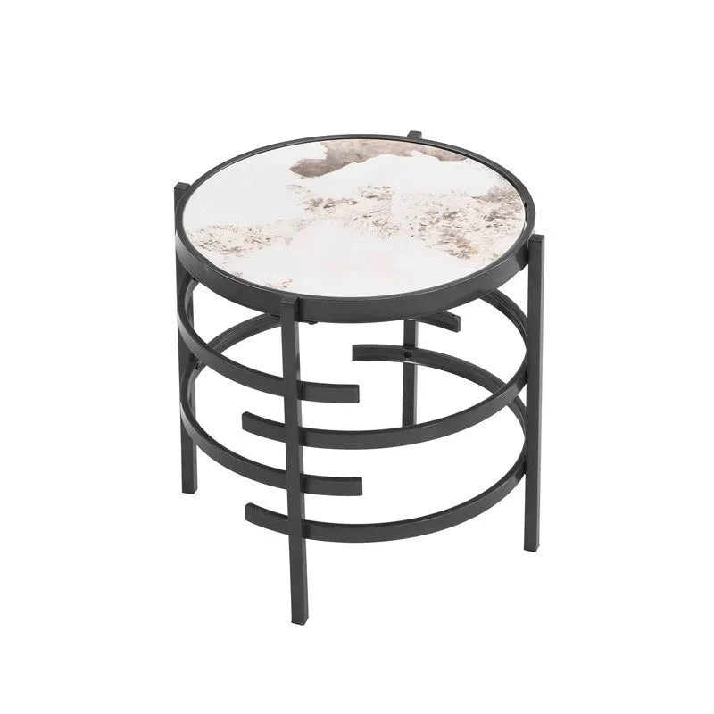 Modern Round End Table with Sintered Stone Top, Chrome/ Silver End Table for Living Room 20.67W x 20.67D x 21.65H