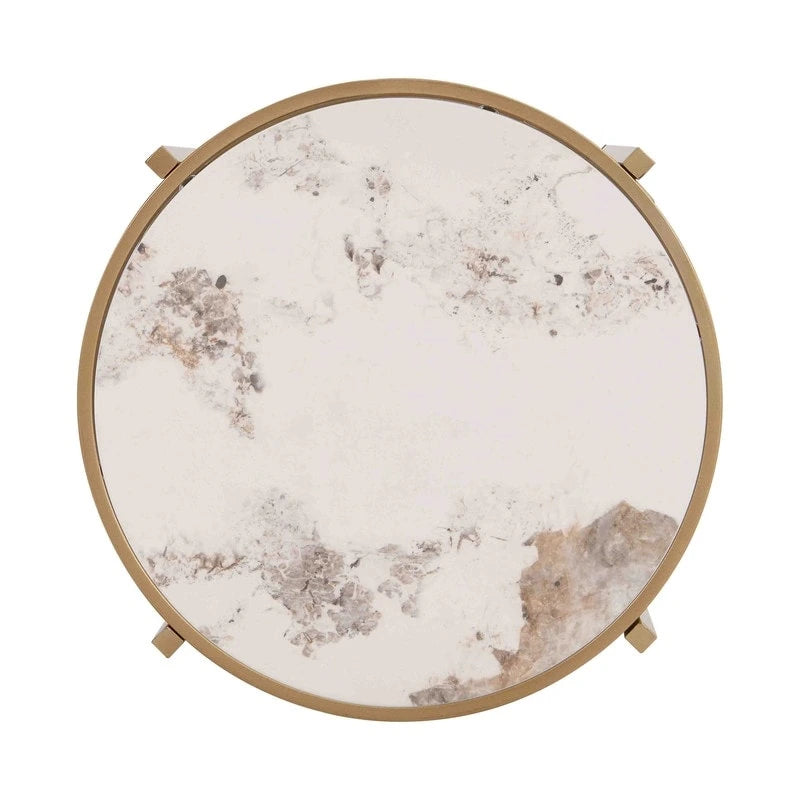 Modern Round End Table with Sintered Stone Top, Chrome/ Silver End Table for Living Room 20.67W x 20.67D x 21.65H