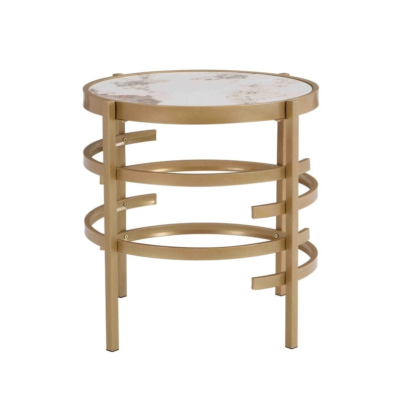 Modern Round End Table with Sintered Stone Top, Chrome/ Silver End Table for Living Room 20.67W x 20.67D x 21.65H