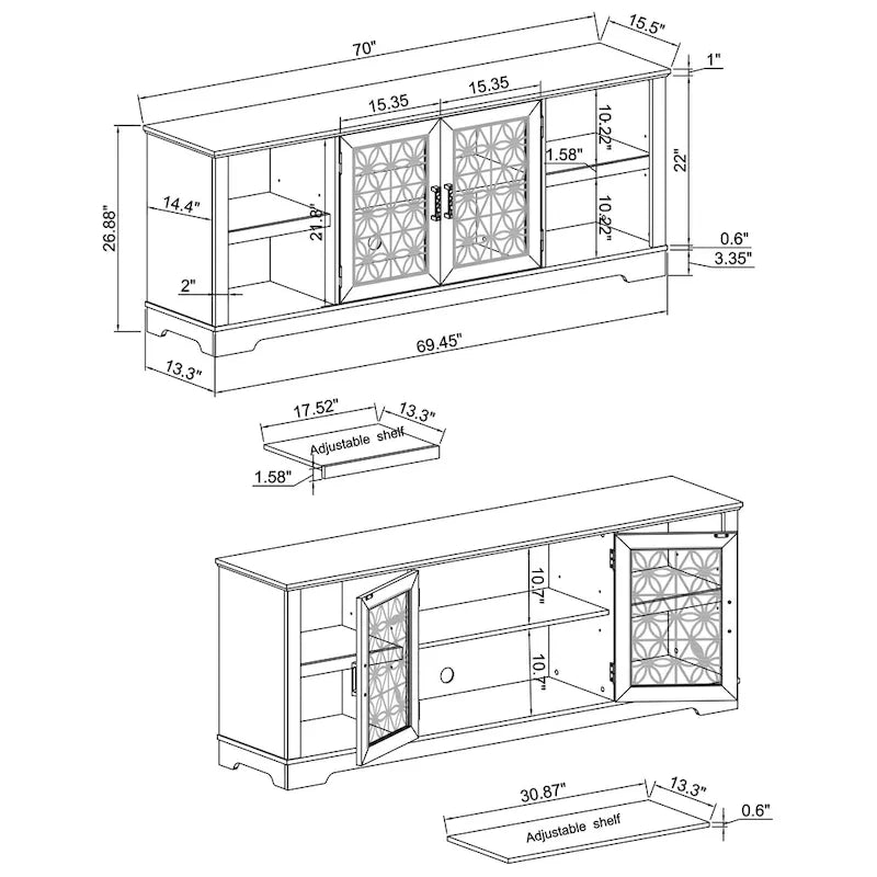 70 in. Decorative Floral Door TV Stand for Tvs up to 82 in.