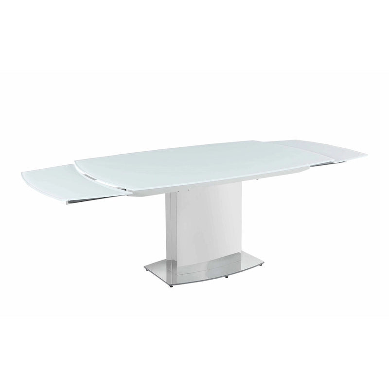 Somette Contemporary Extendable White Glass Dining Table