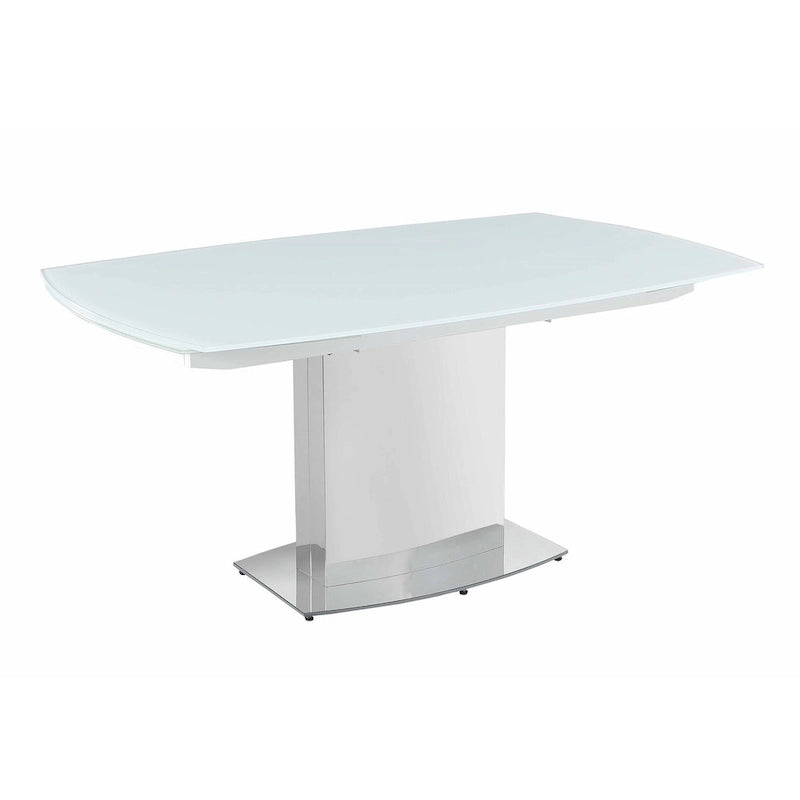 Somette Contemporary Extendable White Glass Dining Table