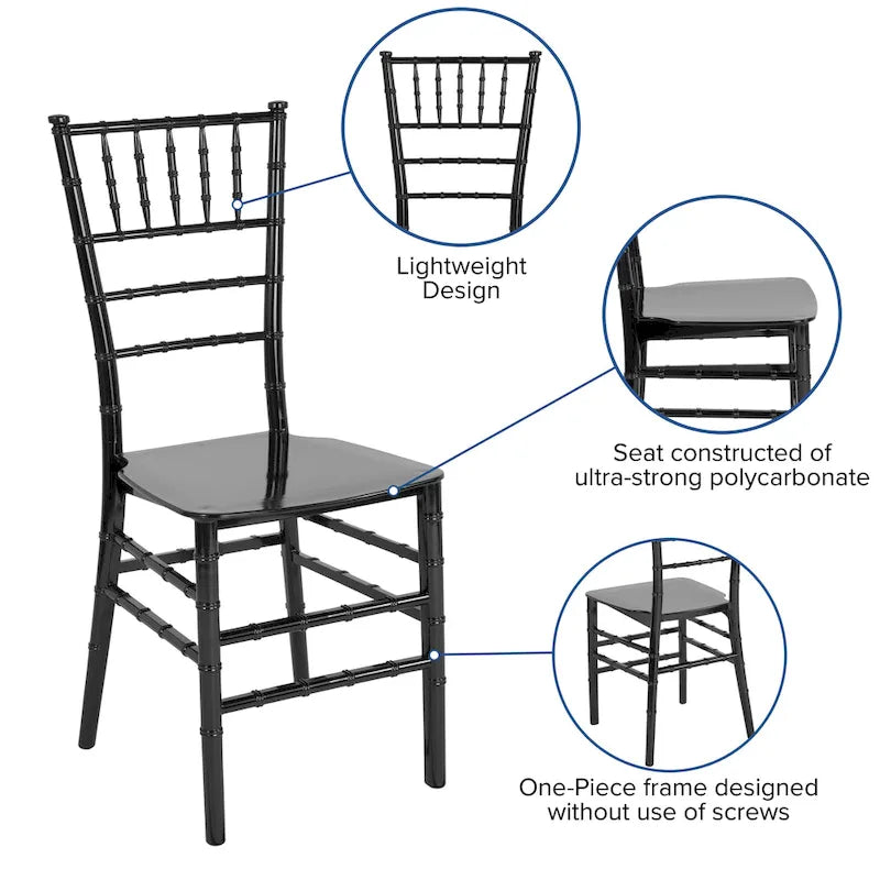 Resin Stackable Chiavari Chair - 15W x 18.75D x 35H - 15W x 18.75D x 35H