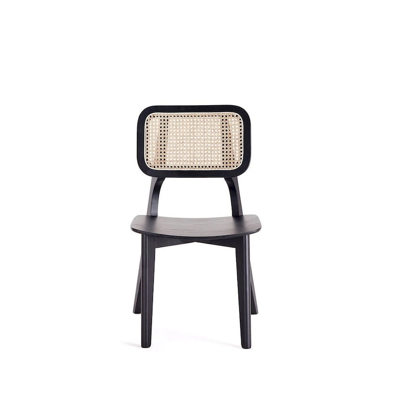 Manhattan Comfort Versailles Square Dining Chair in Black and Natural Cane - Set of 2