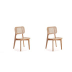 Manhattan Comfort Versailles Square Dining Chair in Black and Natural Cane - Set of 2