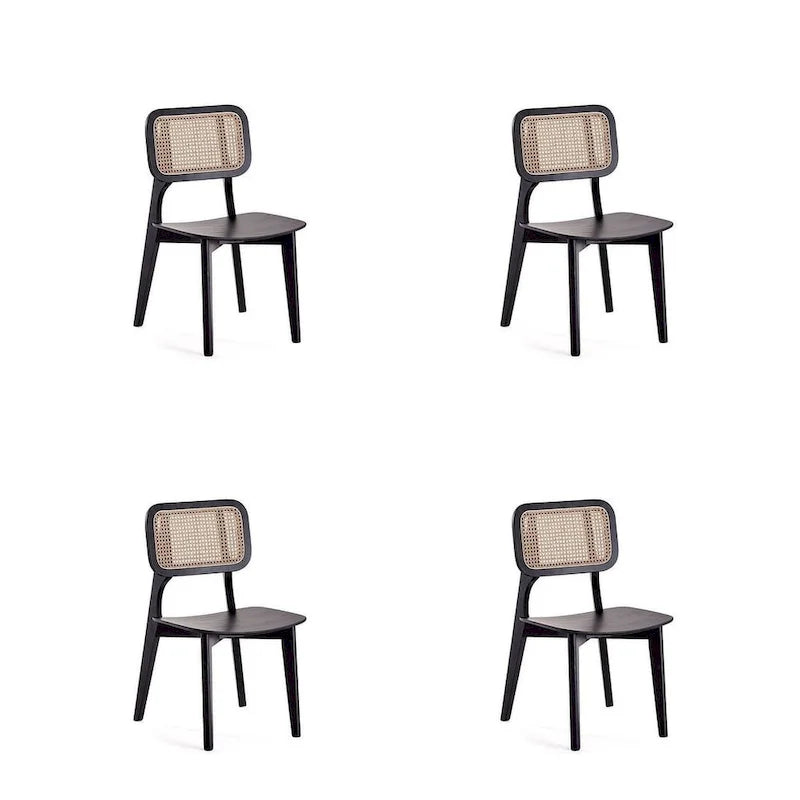 Manhattan Comfort Versailles Square Dining Chair in Black and Natural Cane - Set of 2
