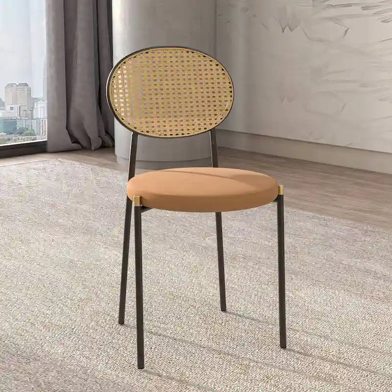 Leisuremod Euston Modern Dining Chair w Upholstered Velvet Seat - Wicker Back Accent Chair for Home Office Living Room & Kitchen