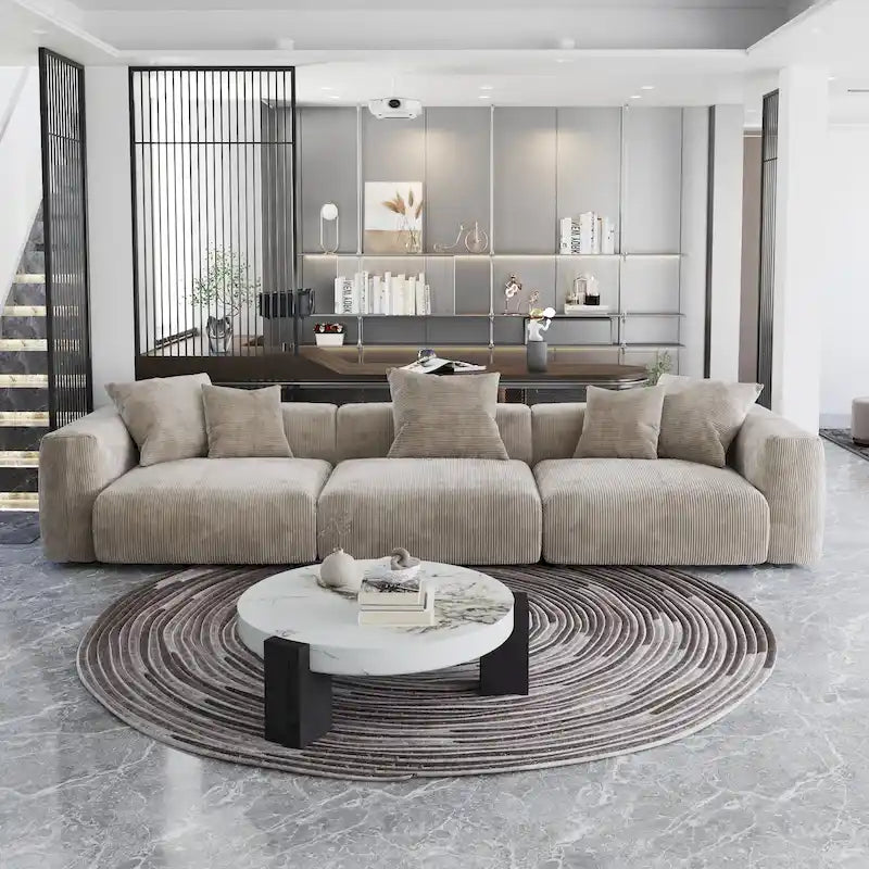 143 inch Sofa Couch- Deep Seat Sofa with 5 Pillows, 3 Seater Couch with Corduroy Fabric, Modern Sofas for Living Room