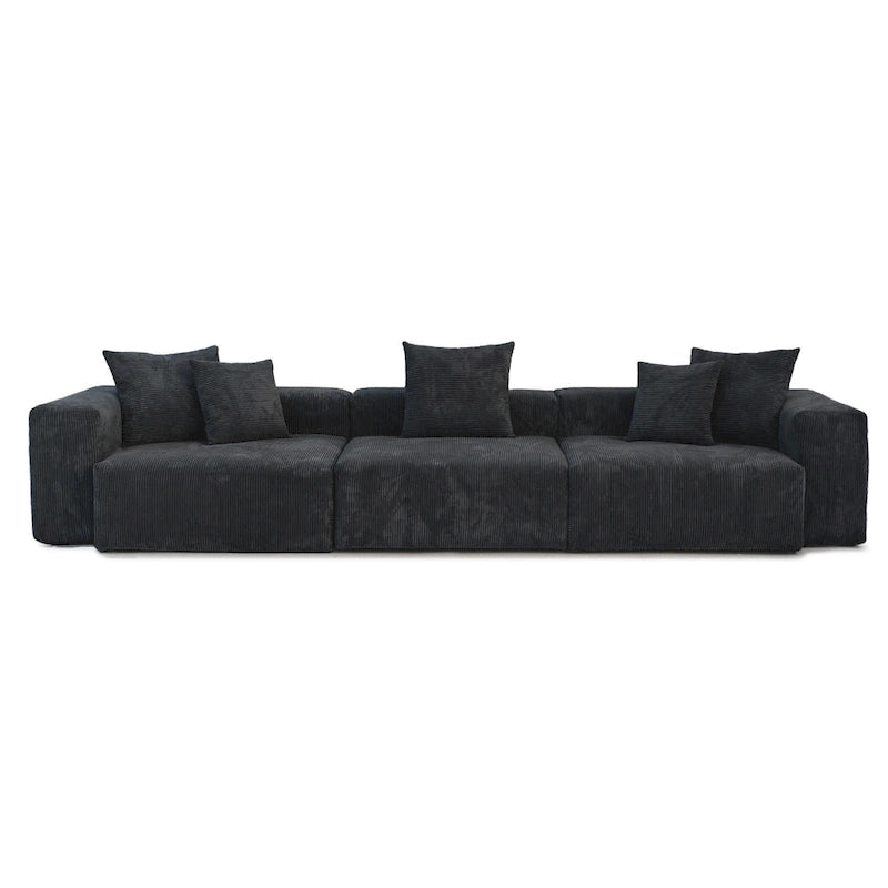 143 inch Sofa Couch- Deep Seat Sofa with 5 Pillows, 3 Seater Couch with Corduroy Fabric, Modern Sofas for Living Room
