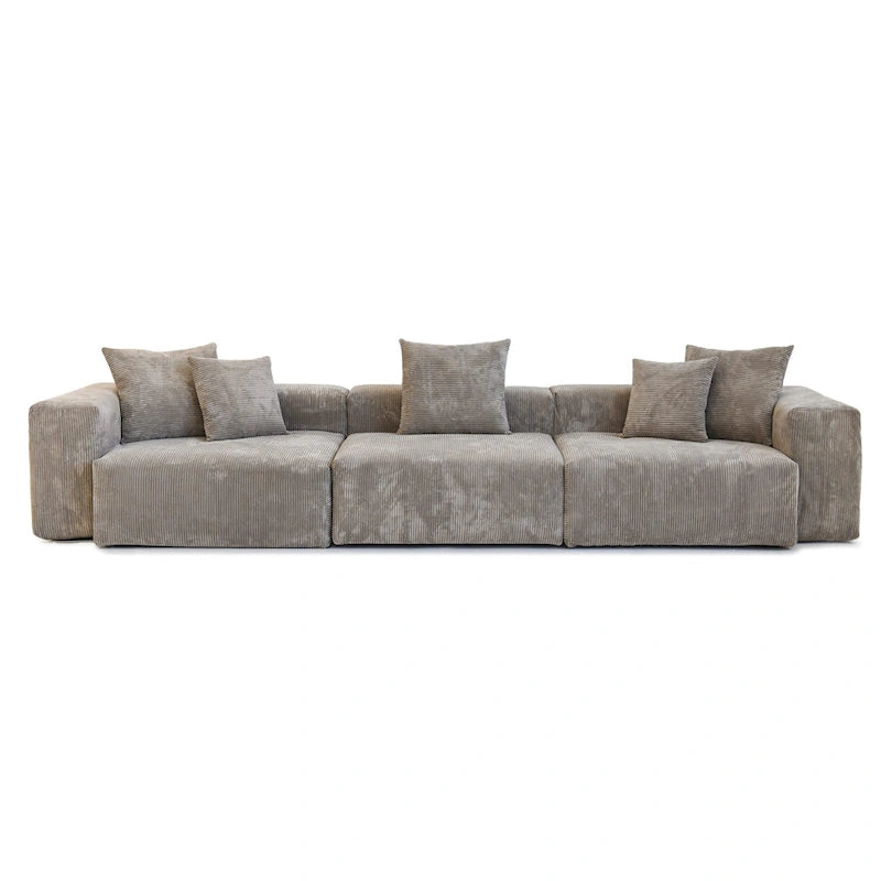 143 inch Sofa Couch- Deep Seat Sofa with 5 Pillows, 3 Seater Couch with Corduroy Fabric, Modern Sofas for Living Room