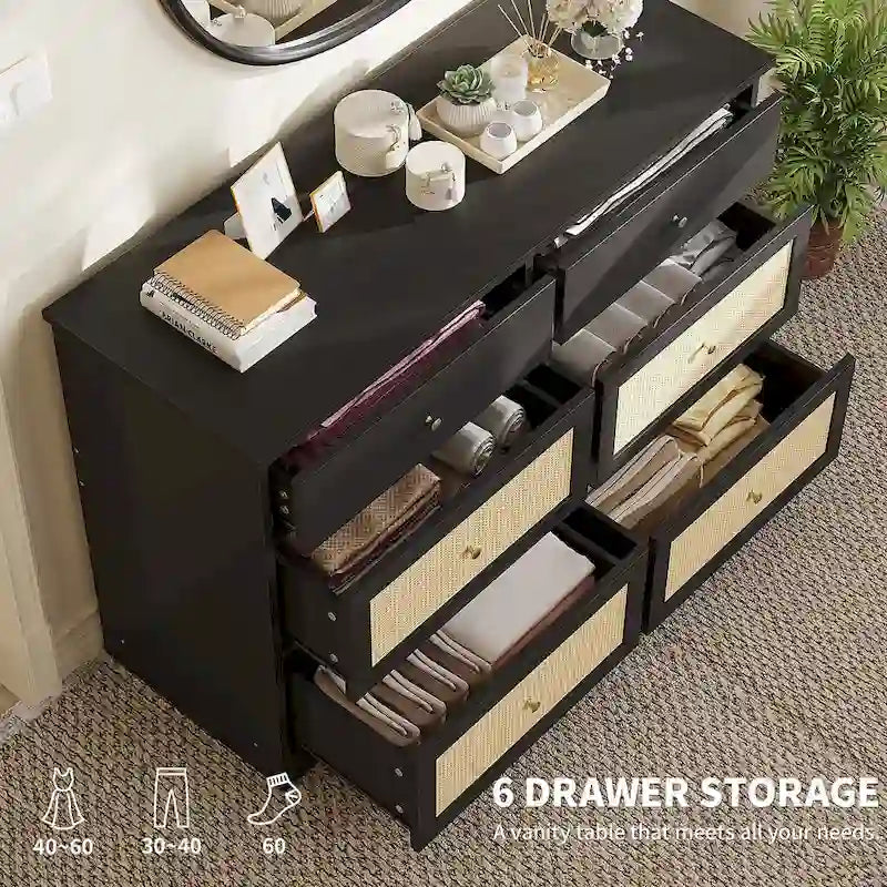 Moasis 6-Drawer Rattan Storage Chest of Drawers Cabinet Dresser