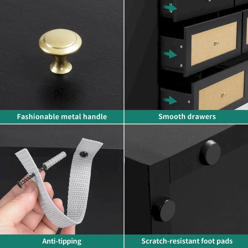 Moasis 6-Drawer Rattan Storage Chest of Drawers Cabinet Dresser