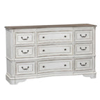 Magnolia Manor Antique White Weathered Bark 9 Drawer Dresser