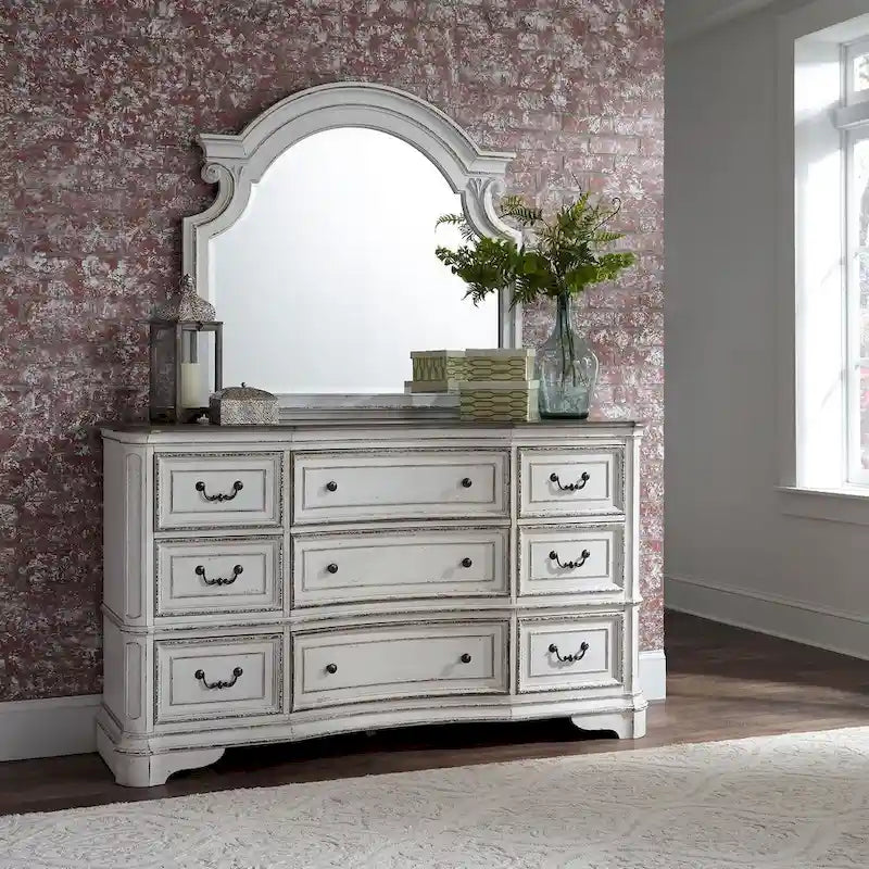 Magnolia Manor Antique White Weathered Bark 9 Drawer Dresser