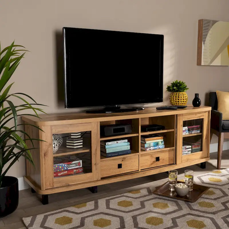 Walda Modern and Contemporary Wood TV Stand with 2-Drawer