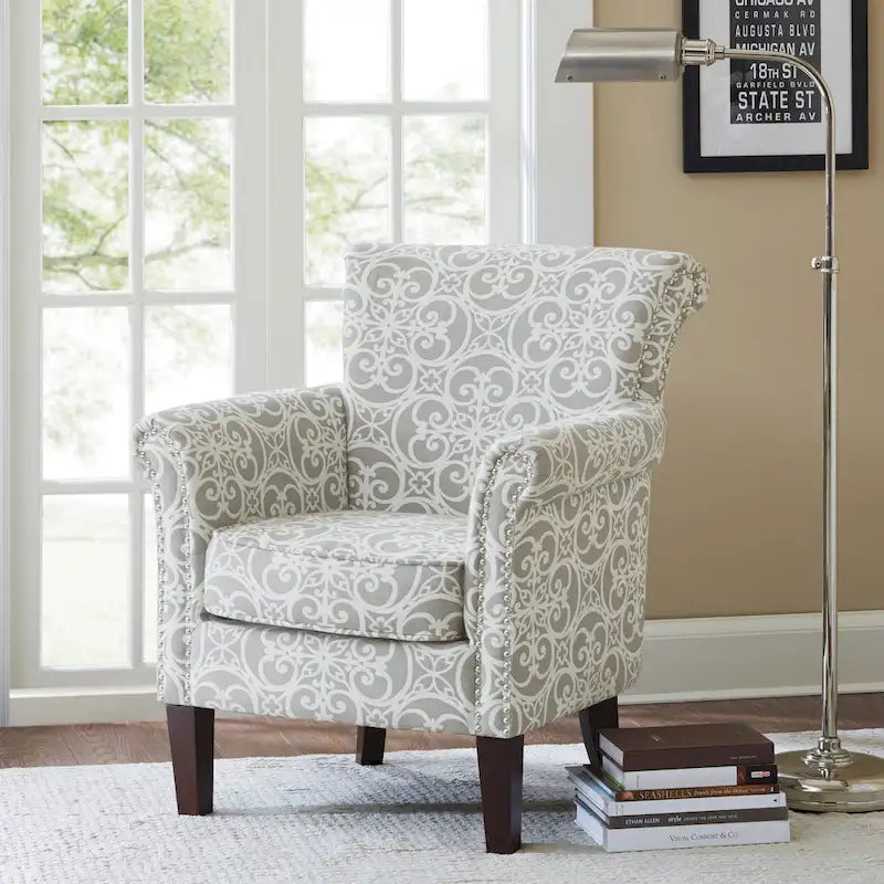 Madison Park Miri Fretwork Pattern Upholstered Tight Back Club Chair