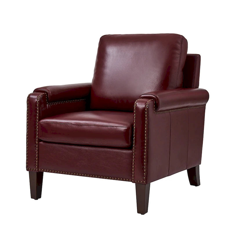 Kunz Transitional Genuine Leather Armchair with Removable Cushion and Nailhead Trims by HULALA HOME