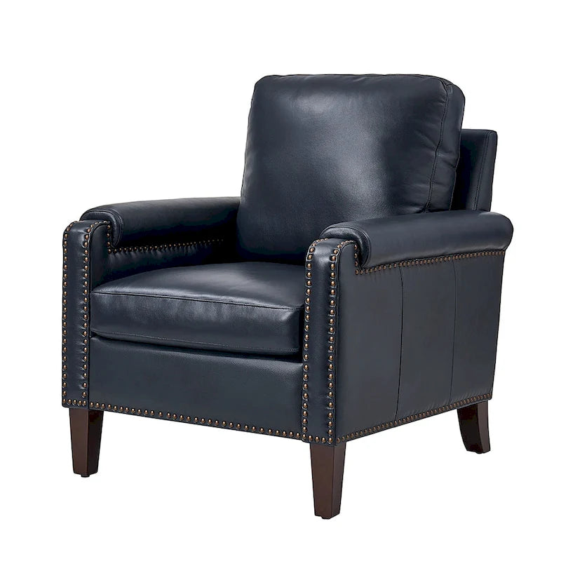 Kunz Transitional Genuine Leather Armchair with Removable Cushion and Nailhead Trims by HULALA HOME