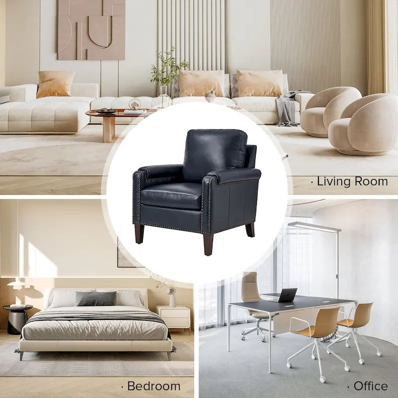 Kunz Transitional Genuine Leather Armchair with Removable Cushion and Nailhead Trims by HULALA HOME