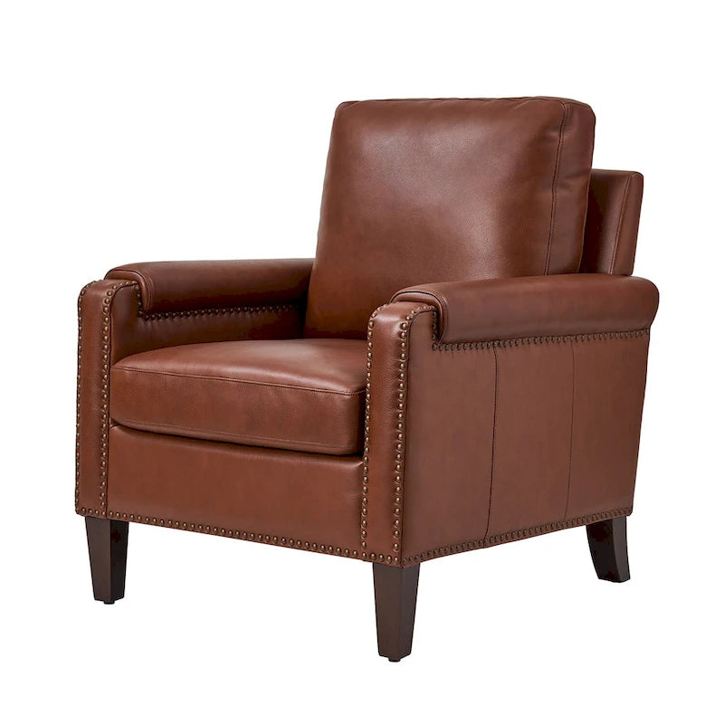 Kunz Transitional Genuine Leather Armchair with Removable Cushion and Nailhead Trims by HULALA HOME