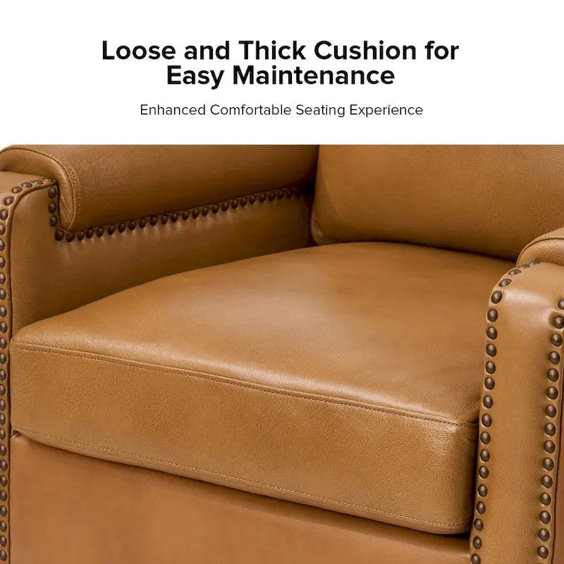 Kunz Transitional Genuine Leather Armchair with Removable Cushion and Nailhead Trims by HULALA HOME