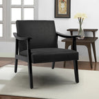 Faux Leather Accent Chair Solid Wood Armchair in Black Finish