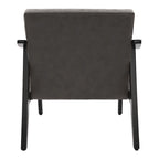 Faux Leather Accent Chair Solid Wood Armchair in Black Finish