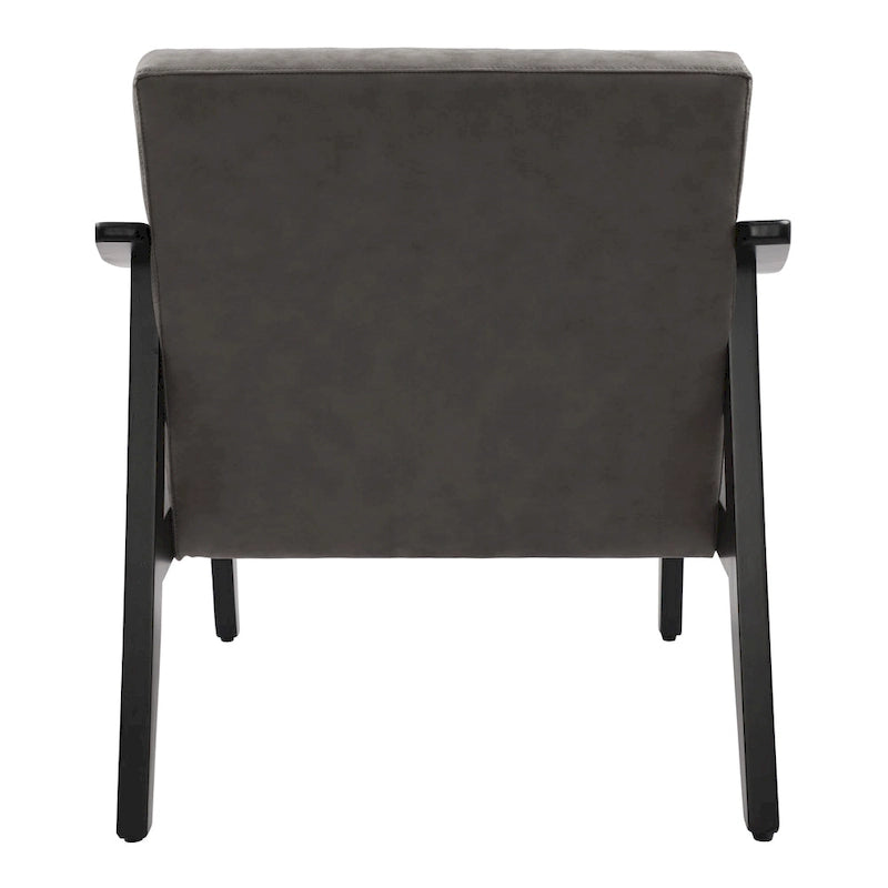 Faux Leather Accent Chair Solid Wood Armchair in Black Finish