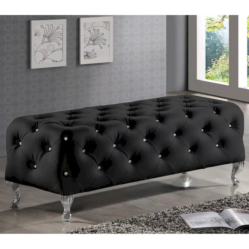 Silver Orchid Heston Crystal Tufted Modern Bench
