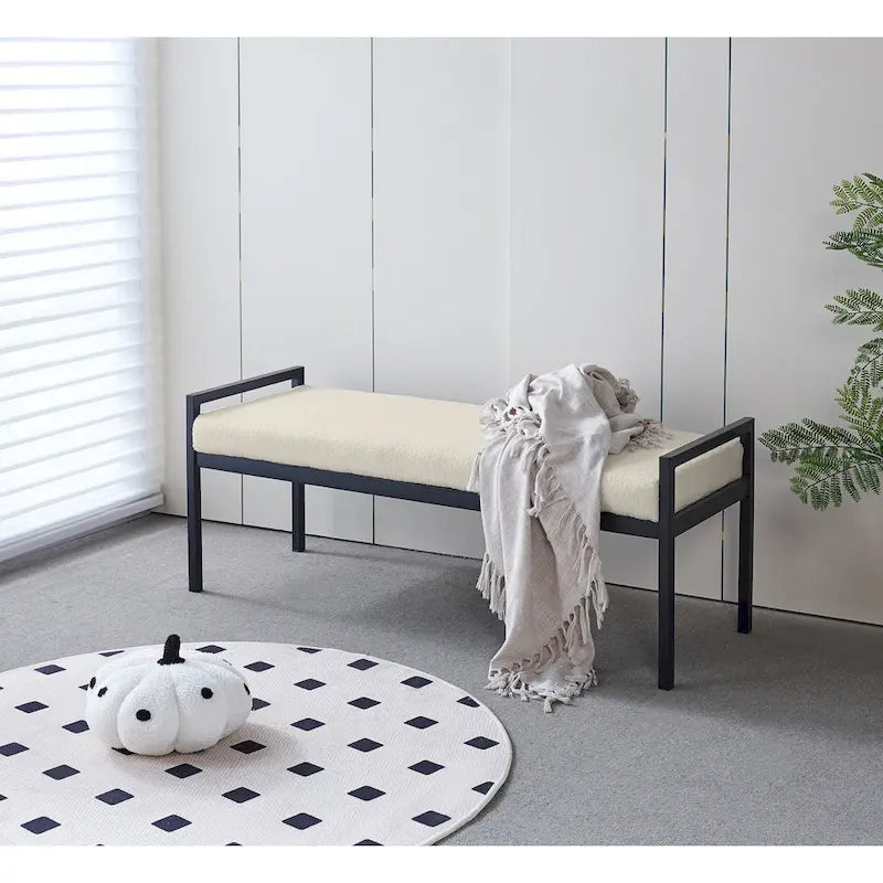 Porthos Home Rue Teddy Fabric Upholstered Bench with Steel Legs