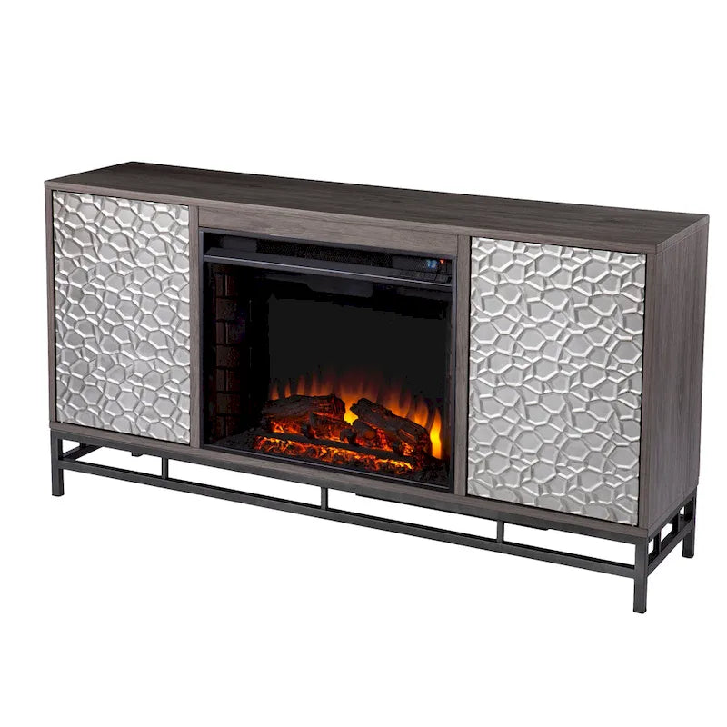 SEI Furniture Hampden Contemporary Gray Wood Electric Fireplace