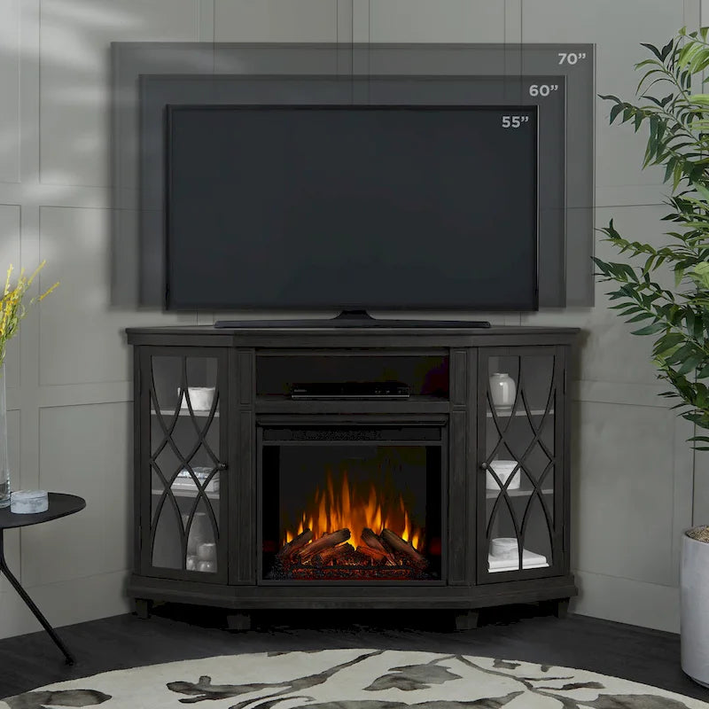 Lynette 56 TV Stand Electric Fireplace Gray by Real Flame