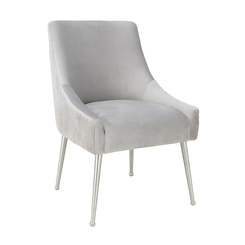 Carson Carrington Tasback Pleated Light Grey Velvet Side Chair