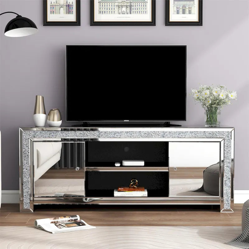 59 Media Console Mirrored Diamond Tv Stand