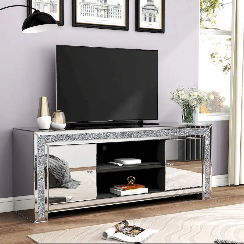 59 Media Console Mirrored Diamond Tv Stand