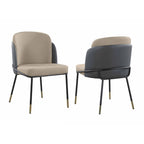 Somette Kimmy Two-Tone Gray Faux Leather Side Chair with Gold Accents, Set of 2 - Dining height