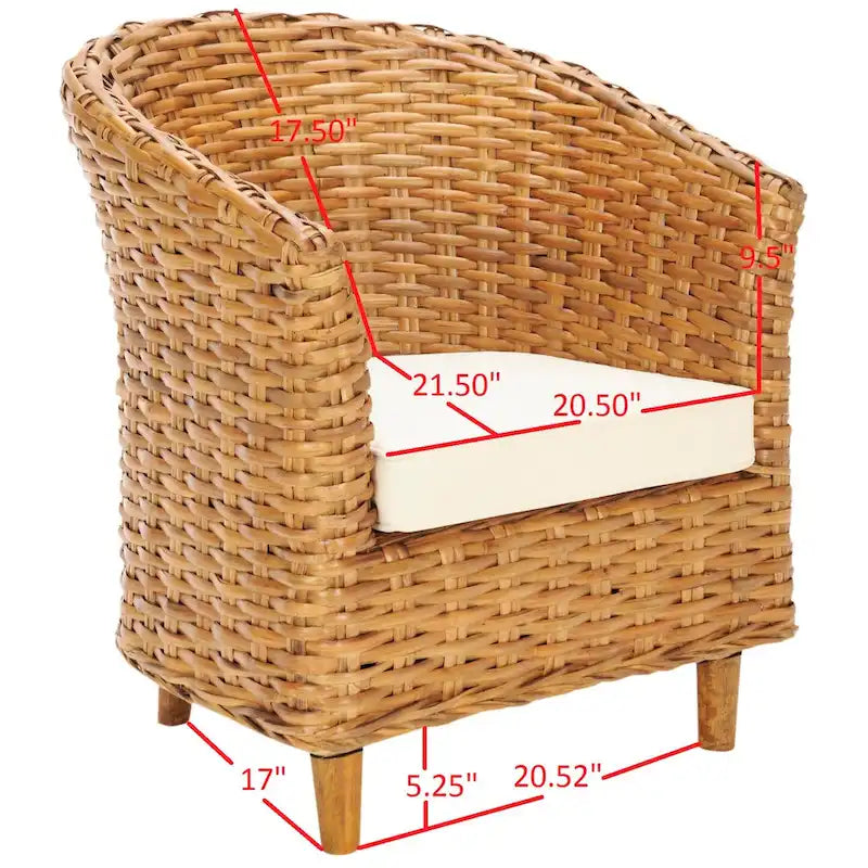 SAFAVIEH Charla Rattan Barrel Chair with Cushion - 29.1 x 27.2 x 32.7 - 29Wx27Dx33H