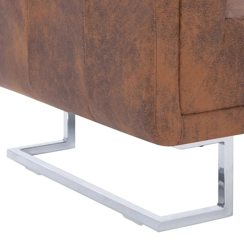vidaXL Cube Armchair Brown Faux Suede Leather - 33 x 24.4 x 28.7